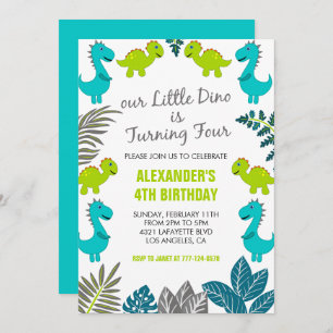 Invitation Dinosaur 4e anniversaire jungle vert dino t rex