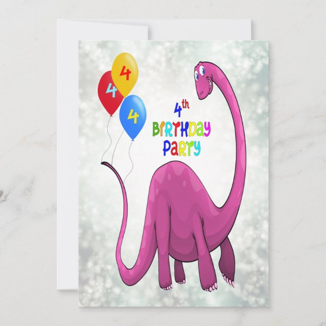 Invitation Dinosaur 4e fête d'anniversaire (Devant)