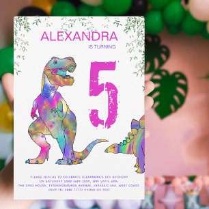 Invitation Dinosaur 5e fête d'anniversaire pour filles