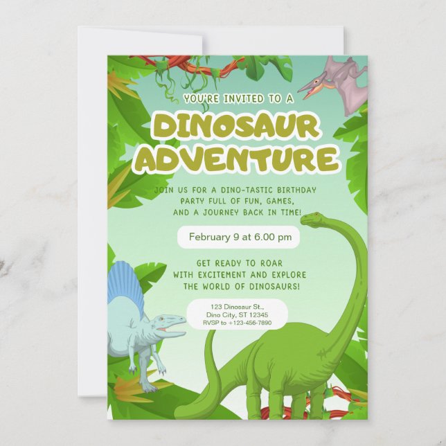 Invitation Dinosaur Adventure Birthday Party (Devant)