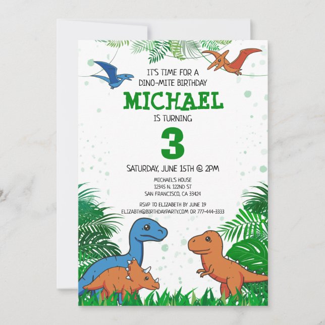 Invitation Dinosaur Anniversaire de enfant Dino Trex Boy (Devant)