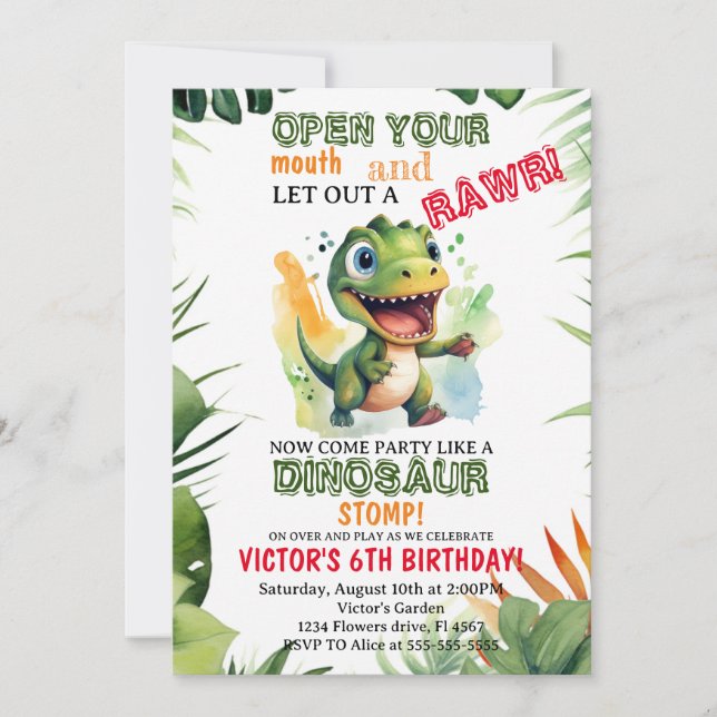 Invitation Dinosaur Anniversaire de enfant Dino Trex Boy (Devant)