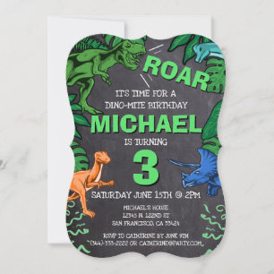 Invitation Dinosaur Anniversaire de enfant Dino Trex Chalkboa