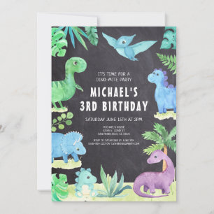 Invitation Dinosaur Anniversaire de enfant Dino Trex Chalkboa