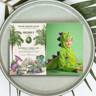 Invitation Dinosaur Anniversaire fête T-rex Aquarelle Photo