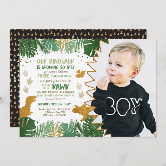 Invitation Dinosaur anniversaire Invitation du Din (Devant / Derrière)