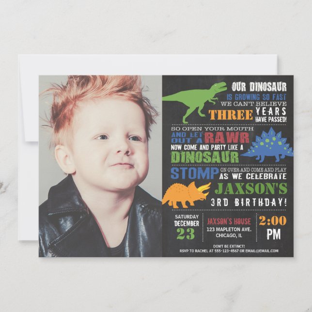 Invitation Dinosaur anniversaire photo tableau noir (Devant)