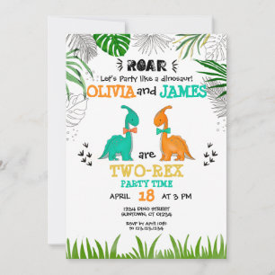 Invitation Dinosaur Anniversaire TOUT AGE Jumeaux Jumeaux 