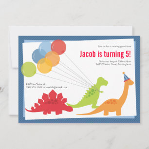 Invitation Dinosaur Ballons d'anniversaire Blue Red Party