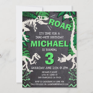 Invitation Dinosaur Bones Anniversaire de enfant Dino Trex Bo