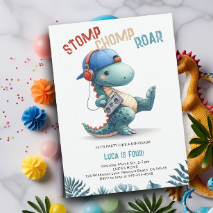 Invitation Dinosaur Boom Box Stomp Chomp Roar Boy Anniversair