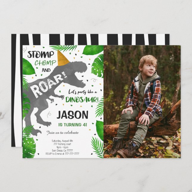 Invitation Dinosaur Boy Birthday Party Photo (Devant / Derrière)
