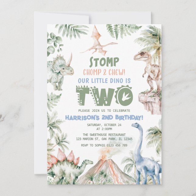 Invitation Dinosaur Boy Dino fête d'anniversaire (Devant)