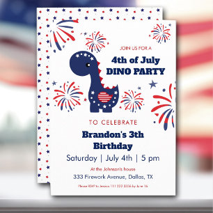 Invitation Dinosaur Boy Patriotique Feu d'artifice 4 juillet