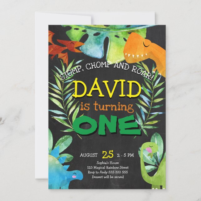 Invitation Dinosaur Boy Premier anniversaire 1er Dino Party (Devant)