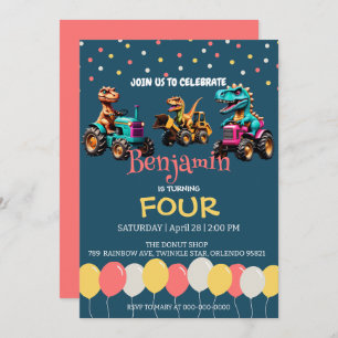 Invitation Dinosaur camion camion ballon école Anniversaire