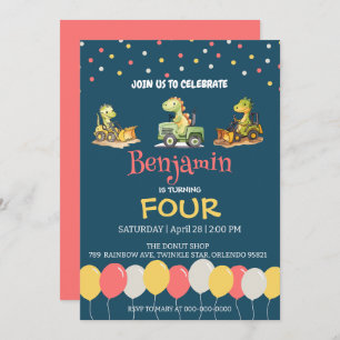 Invitation Dinosaur camion camion ballon école Anniversaire