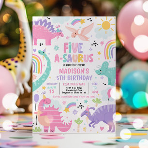 Invitation Dinosaur Cinq-A-Saurus 5e fête d'anniversaire