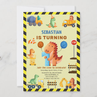 Invitation Dinosaur Construction, Dino Crew 1er Anniversaire