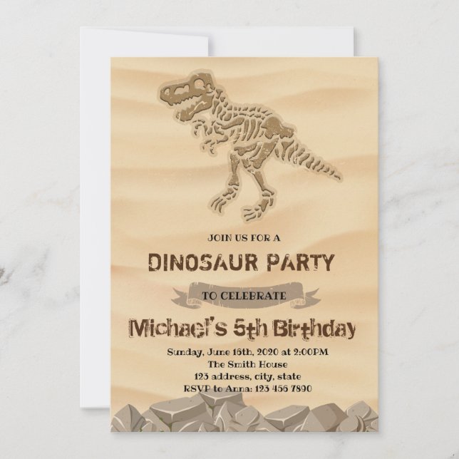 Invitation Dinosaur creuser l'invitation d'anniversaire (Devant)