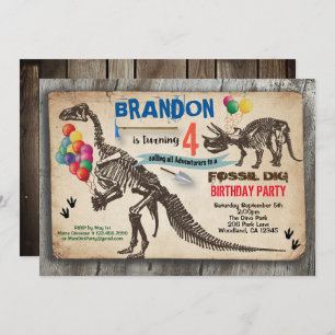 Invitation Dinosaur creuser l'invitation d'anniversaire fossi