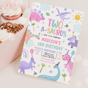 Invitation Dinosaur Deux-A-Saurus 2e fête d'anniversaire