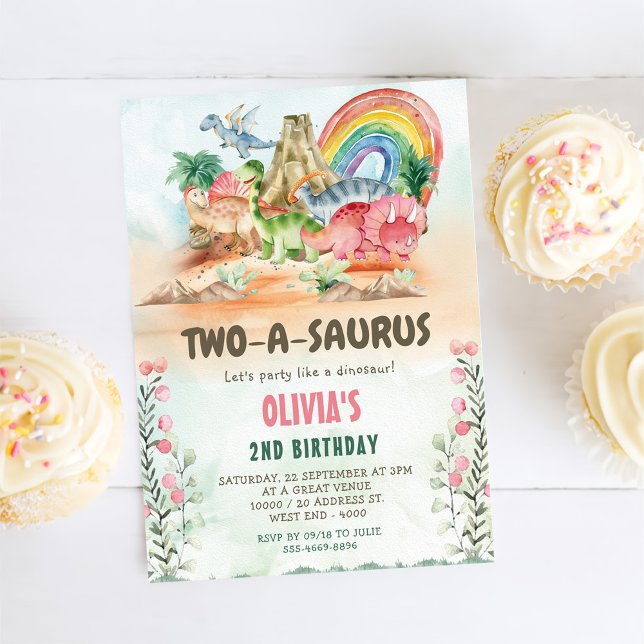 Invitation Dinosaur Deux-A-Saurus 2e fête d'anniversaire (Créateur téléchargé)