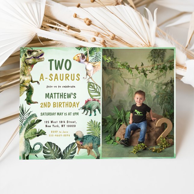 Invitation Dinosaur Deux-A-Saurus 2e fête d'anniversaire Phot (Créateur téléchargé)