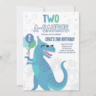 Invitation Dinosaur deux A-Saurus 2e fête d'anniversaire T-Re
