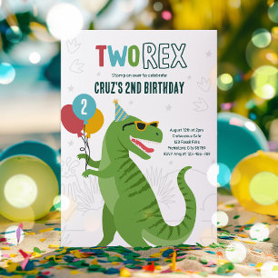 Invitation Dinosaur Deux Rex 2e Anniversaire fête T-Rex