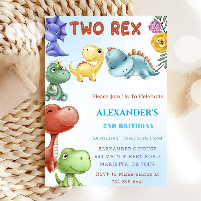 Invitation Dinosaur Deux Rex fête d'anniversaire (Créateur téléchargé)