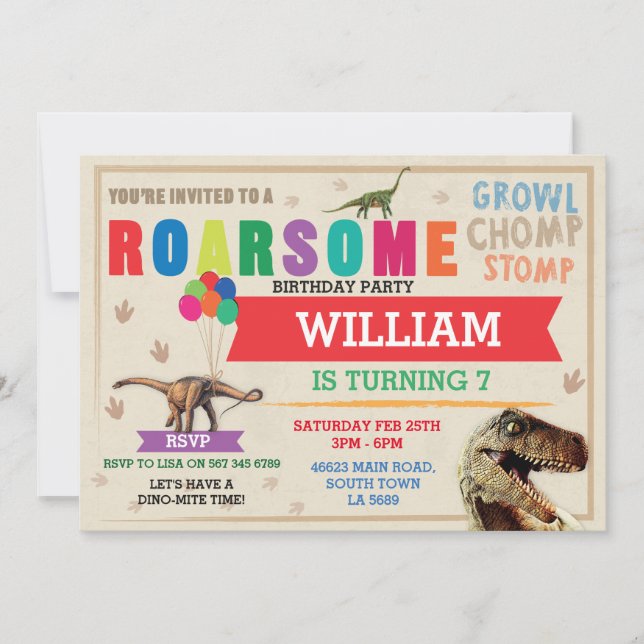 Invitation Dinosaur Dig, fête d'anniversaire T-Rex Dino Invit (Devant)