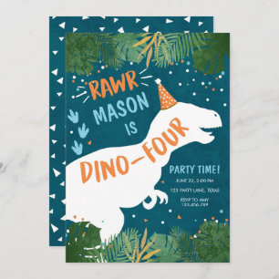 Invitation Dinosaur Dino-Four RAWR 4e anniversaire