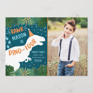 Invitation Dinosaur Dino-Four RAWR 4e anniversaire