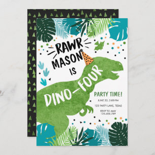 Invitation Dinosaur Dino-Four RAWR 4e anniversaire Invita