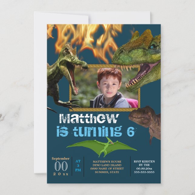 Invitation Dinosaur do-it-yourself photo garçons thème fête f (Devant)