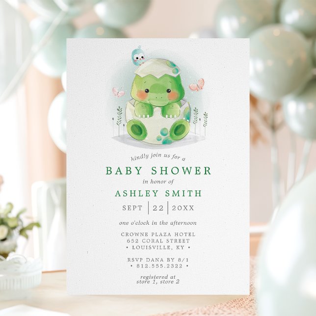 Invitation Dinosaur Egg Cute Watercolor Baby shower garçon (Créateur téléchargé)