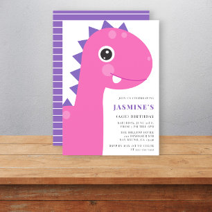 Invitation Dinosaur enfant rose