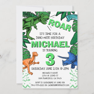 Invitation Dinosaur Enfants Boy Dino Trex Jurassic Anniversai