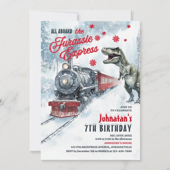 Invitation Dinosaur Express Polaire Anniversaire Fête Invitat (Devant)