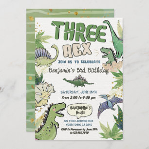 Invitation Dinosaur fête à thème 3e anniversaire, Trois Rex