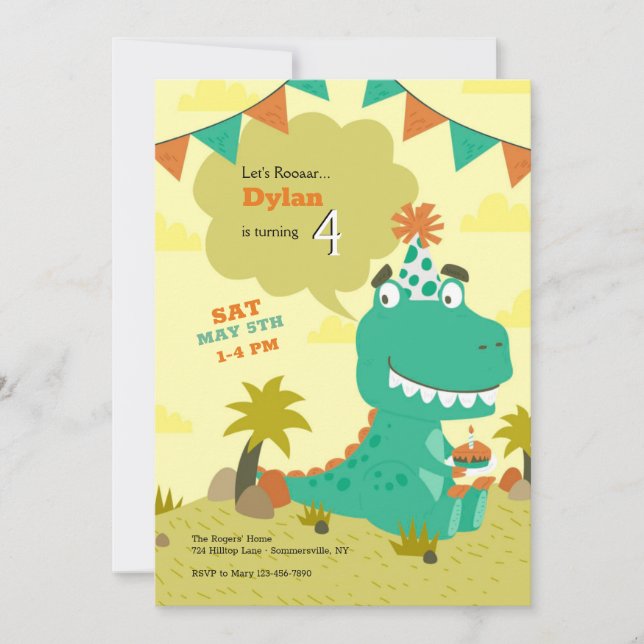 Invitation Dinosaur fête d'anniversaire (Devant)