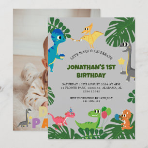 Invitation Dinosaur fête d'anniversaire premier anniversaire 