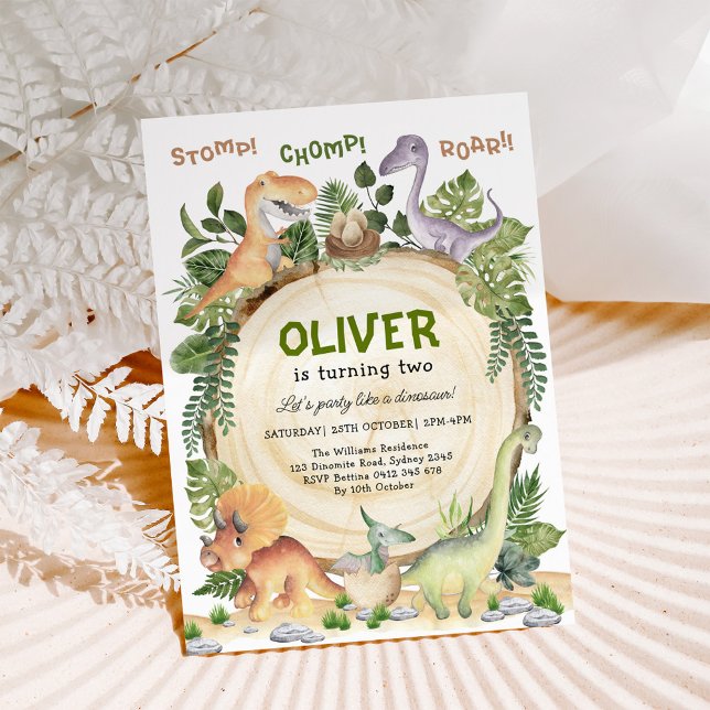 Invitation Dinosaur fête d'anniversaire | Stomp Chomp Roar (Créateur téléchargé)