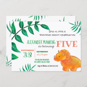 Invitation Dinosaur fête d'anniversaire   Tricératops d'Orang