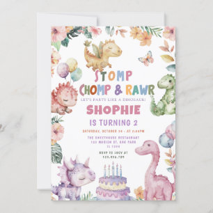 Invitation Dinosaur Fille Dino fête d'anniversaire