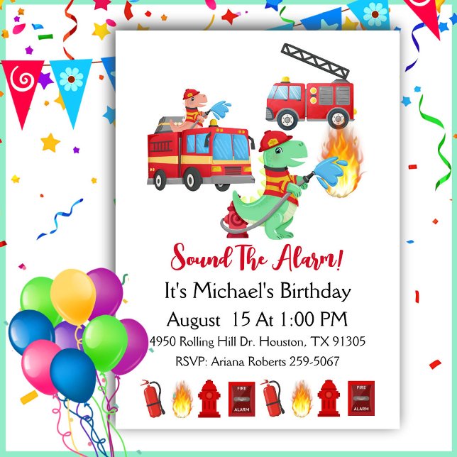 Invitation Dinosaur Fire Fighter Boy Birthday Party (Créateur téléchargé)