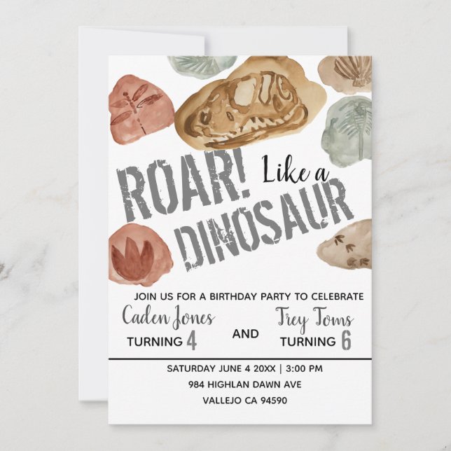 Invitation Dinosaur fossile joint enfant anniversaire invitat (Devant)