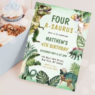 Invitation Dinosaur Four-A-Saurus 4e fête d'anniversaire