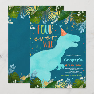 Invitation Dinosaur Four Ever Wild Boy Dinosaur 4e anniversai